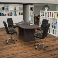 Flash Furniture BLN-6GCGRY2286-BK-GG 5 Piece Rustic Gray Oval Conference Table Set with 4 Black and Chrome LeatherSoft Executive Chairs