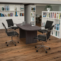 Flash Furniture BLN-6GCGRY595M-BK-GG 5 Piece Rustic Gray Oval Conference Table Set with 4 Black LeatherSoft Ribbed Executive Chairs