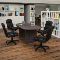 Flash Furniture BLN-6GCGRYX000-BK-GG 5 Piece Rustic Gray Oval Conference Table Set with 4 Black LeatherSoft-Padded Task Chairs