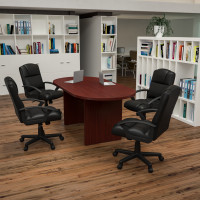 Flash Furniture BLN-6GCMHGX000-BK-GG 5 Piece Mahogany Oval Conference Table Set with 4 Black LeatherSoft-Padded Task Chairs