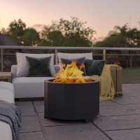 Flash Furniture BLN-HY-B-2201FP-03PC-BK-GG Titus Commercial Grade 27 inch Smokeless Outdoor Firepit, Natural Wood Burning Portable Fire Pit With Waterproof Cover, Black