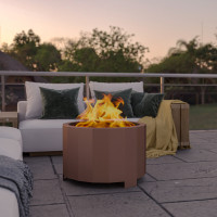 Flash Furniture BLN-HY-B-2201FP-03PC-BRZ-GG Titus Commercial Grade 27 inch Smokeless Outdoor Firepit, Natural Wood Burning Portable Fire Pit With Waterproof Cover, Bronze