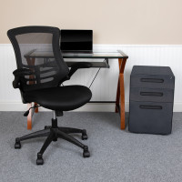 Flash Furniture BLN-NAN28APX5-BK-GG Work From Home Kit - Glass Desk with Keyboard Tray, Ergonomic Mesh Office Chair and Filing Cabinet with Lock & Inset Handles