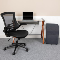 Flash Furniture BLN-NAN28CHPX5-BK-GG Work From Home Kit - Glass Desk with Keyboard Tray, Ergonomic Mesh Office Chair and Filing Cabinet with Lock & Side Handles