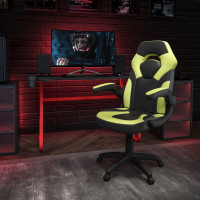 Flash Furniture BLN-X10RSG1030-GN-GG Red Gaming Desk and Green/Black Racing Chair Set with Cup Holder and Headphone Hook