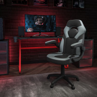 Flash Furniture BLN-X10RSG1030-GY-GG Red Gaming Desk and Gray/Black Racing Chair Set with Cup Holder and Headphone Hook