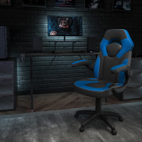 Flash Furniture BLN-X10RSG1031-BL-GG Black Gaming Desk and Blue/Black Racing Chair Set with Cup Holder, Headphone Hook, and Monitor/Smartphone Stand