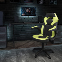 Flash Furniture BLN-X10RSG1031-GN-GG Black Gaming Desk and Green/Black Racing Chair Set with Cup Holder, Headphone Hook, and Monitor/Smartphone Stand