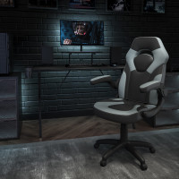 Flash Furniture BLN-X10RSG1031-GY-GG Black Gaming Desk and Gray/Black Racing Chair Set with Cup Holder, Headphone Hook, and Monitor/Smartphone Stand