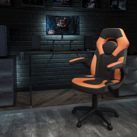 Flash Furniture BLN-X10RSG1031-OR-GG Black Gaming Desk and Orange/Black Racing Chair Set with Cup Holder, Headphone Hook, and Monitor/Smartphone Stand
