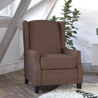 Flash Furniture BO-BS7002-1-BR-GG Prescott Traditional Style Slim Push Back Recliner Chair-Wingback Recliner with Brown Polyester Fabric Upholstery-Accent Nail Trim