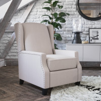 Flash Furniture BO-BS7002-1-CREAM-GG Prescott Traditional Style Slim Push Back Recliner Chair-Wingback Recliner with Cream Fabric Upholstery-Accent Nail Trim