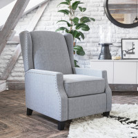 Flash Furniture BO-BS7002-1-GY-GG Prescott Traditional Style Slim Push Back Recliner Chair-Wingback Recliner with Gray Polyester Fabric Upholstery-Accent Nail Trim