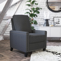 Flash Furniture BO-BS7003-GY-GG Carson Transitional Style Push Back Recliner Chair - Pillow Back Recliner - Gray Fabric Upholstery - Accent Nail Trim