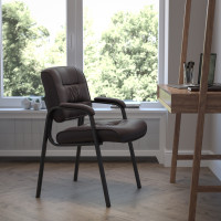 Flash Furniture Brown Leather Guest / Reception Chair with Black Frame Finish BT-1404-BN-GG