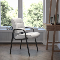 Flash Furniture White Leather Guest / Reception Chair with Black Frame Finish BT-1404-WH-GG