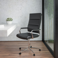 Flash Furniture BT-20595H-2-BK-GG High Back Black LeatherSoft Contemporary Panel Executive Swivel Office Chair
