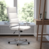 Flash Furniture BT-20595H-2-WH-GG High Back White LeatherSoft Contemporary Panel Executive Swivel Office Chair