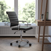 Flash Furniture BT-20595M-1-BK-GG Mid-Back Black LeatherSoft Contemporary Ribbed Executive Swivel Office Chair