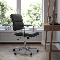 Flash Furniture BT-20595M-2-BK-GG Mid-Back Black LeatherSoft Contemporary Panel Executive Swivel Office Chair