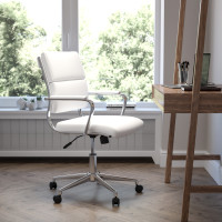 Flash Furniture BT-20595M-2-WH-GG Mid-Back White LeatherSoft Contemporary Panel Executive Swivel Office Chair