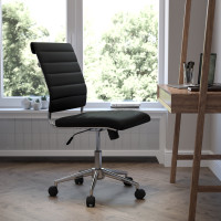 Flash Furniture BT-20595M-NA-BK-GG Mid-Back Armless Black LeatherSoft Contemporary Ribbed Executive Swivel Office Chair