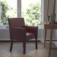 Flash Furniture Burgundy Leather Executive Side Chair or Reception Chair with Mahogany Legs BT-353-BURG-GG