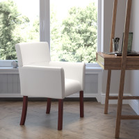 Flash Furniture White Leather Executive Side Chair or Reception Chair with Mahogany Legs BT-353-WH-GG
