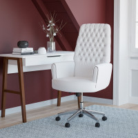 Flash Furniture BT-444-WH-GG High Back Traditional Tufted Leather Executive Swivel Chair with Arms in White