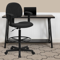 Flash Furniture Black Patterned Fabric Ergonomic Drafting Stool with Arms BT-659-BLK-ARMS-GG