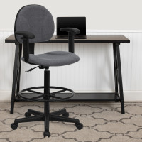 Flash Furniture Gray Fabric Ergonomic Drafting Stool with Arms (Adjustable Range 26’’-30.5’’H or 22.5’’-27’’H) BT-659-GRY-ARMS-GG