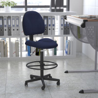 Flash Furniture Navy Blue Patterned Fabric Ergonomic Drafting Stool (Adjustable Range 26’’- 30.5’’H or 22.5’’- 27’’H) BT-659-NVY-GG