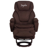 Flash Furniture BT-70222-MIC-FLAIR-TXTEMB-GG Personalized Contemporary Multi-Position Recliner and Ottoman with Swivel Mahogany Wood Base in Brown Microfiber