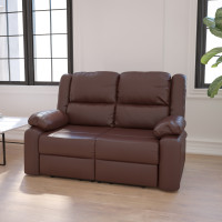 Flash Furniture BT-70597-LS-BN-GG Harmony Series Brown Leather Loveseat with Two Built-In Recliners 
