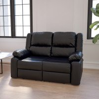 Flash Furniture BT-70597-LS-GG Harmony Leather Loveseat with Two Built-In Recliners Sofa Set in Black