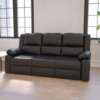 Flash Furniture BT-70597-SOF-GG Harmony Leather Sofa with Two Built-In Recliners Sofa Set in Black