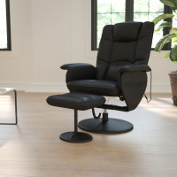 Flash Furniture Massaging Black Leather Recliner and Ottoman with Leather Wrapped Base BT-753P-MASSAGE-BK-GG