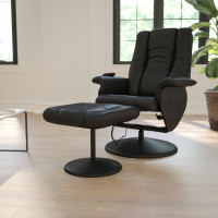 Flash Furniture Massaging Black Leather Recliner and Ottoman with Leather Wrapped Base BT-7600P-MASSAGE-BK-GG