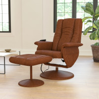 Flash Furniture BT-7600P-MASSAGE-CGN-GG Hall Massaging Heat Controlled Adjustable Recliner and Ottoman with Wrapped Base in Brown LeatherSoft