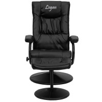 Flash Furniture BT-7862-BK-TXTEMB-GG Personalized Contemporary Multi-Position Recliner and Ottoman with Wrapped Base in Black LeatherSoft