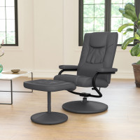 Flash Furniture BT-7862-GY-GG Rachel Contemporary Multi-Position Recliner and Ottoman with Wrapped Base in Gray LeatherSoft
