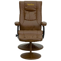 Flash Furniture BT-7862-PALIMINO-TXTEMB-GG Personalized Contemporary Multi-Position Recliner and Ottoman with Wrapped Base in Palimino LeatherSoft