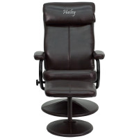 Flash Furniture BT-7863-BN-TXTEMB-GG Personalized Contemporary Multi-Position Headrest Recliner and Ottoman with Wrapped Base in Brown LeatherSoft