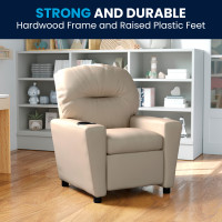 Flash Furniture Contemporary Kids' Beige-Vinyl-PU Recliner with Cup Holder BT-7950-KID-BGE-GG