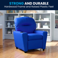 Flash Furniture Contemporary Kids' Blue-Vinyl-PU Recliner with Cup Holder BT-7950-KID-BLUE-GG