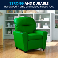 Flash Furniture Contemporary Kids' Green-Vinyl-PU Recliner with Cup Holder BT-7950-KID-GRN-GG