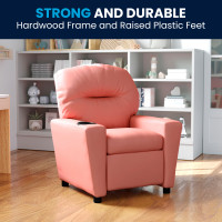 Flash Furniture Contemporary Kids' Pink Vinyl-PU Recliner with Cup Holder BT-7950-KID-PINK-GG