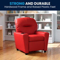 Flash Furniture Contemporary Kids' Red-Vinyl-PU Recliner with Cup Holder BT-7950-KID-RED-GG