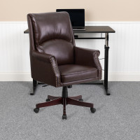Flash Furniture BT-9025H-2-BN-GG High Back Pillow Back Brown Leather Executive Swivel Office Chair