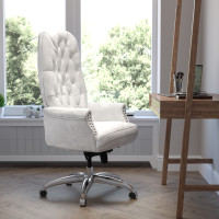 Flash Furniture BT-90269H-WH-GG High Back Traditional Tufted White Leather Multifunction Executive Swivel Chair With Arms
